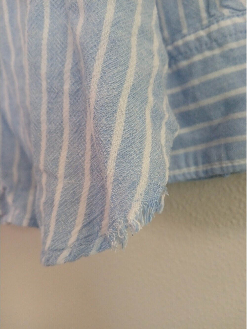 Zara XL Blue White Striped Linen Blend Button Back Shirt Blouse 7790/265 - Picture 4 of 11